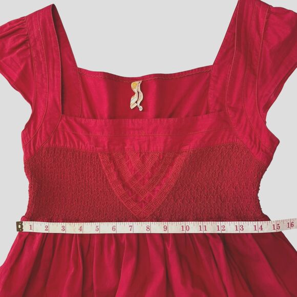 Maeve Anthropologie Size 6 Red Smocked Empire Dress Cotton Lined - Picture 11 of 12